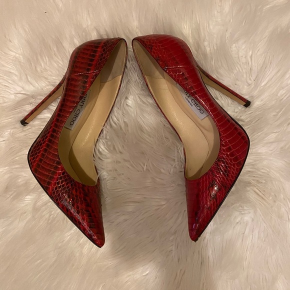 Red snake skin Jimmy Choo Stilettos - Picture 4 of 7